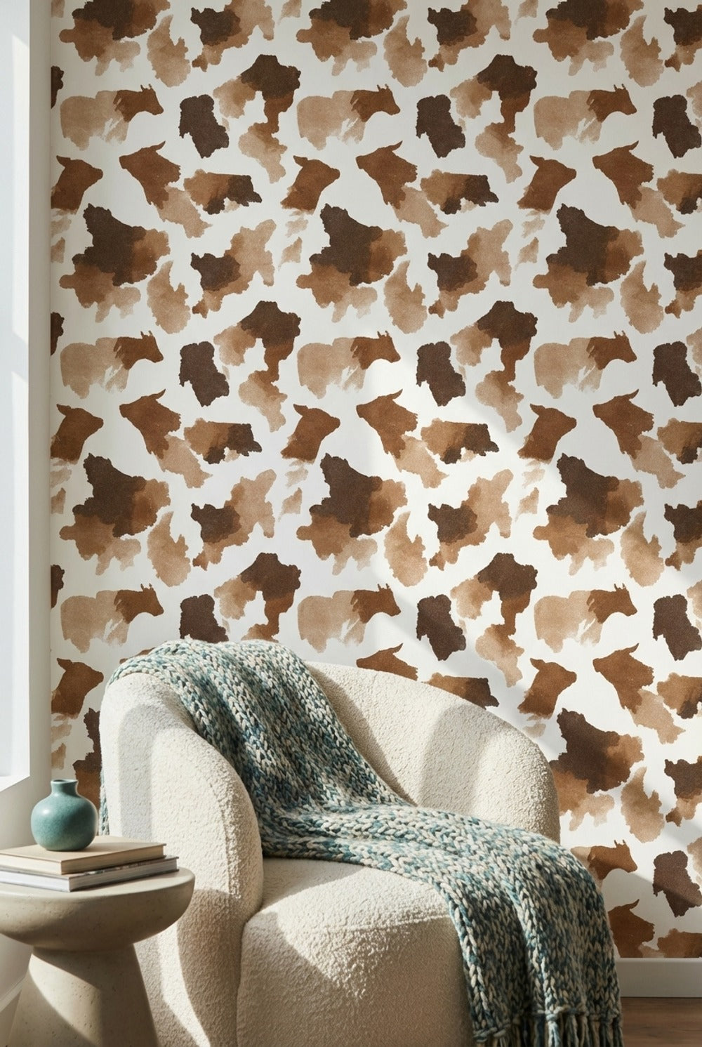 Warm Brown Abstract Cowhide Pattern Wallpaper