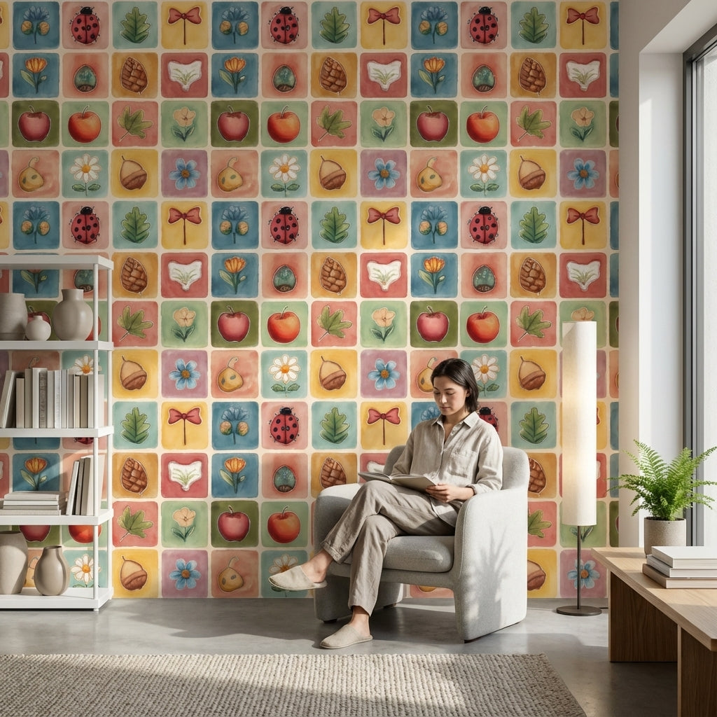 Colorful Nature Icons Children's Wallpaper
