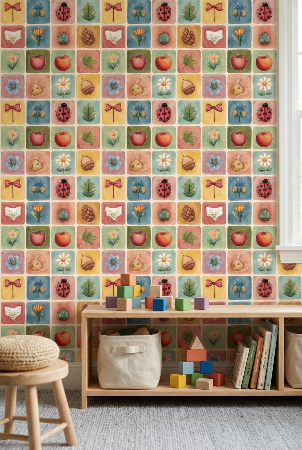 Colorful Nature Icons Children's Wallpaper