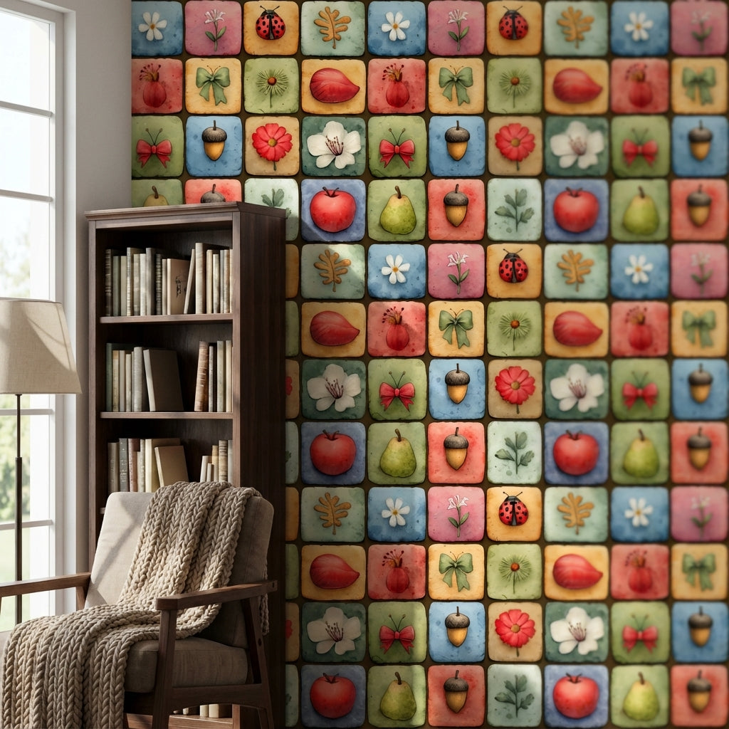 Vibrant Multicolor Nature Tile Pattern Wallpaper