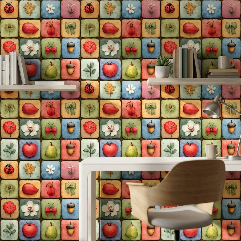 Vibrant Multicolor Nature Tile Pattern Wallpaper