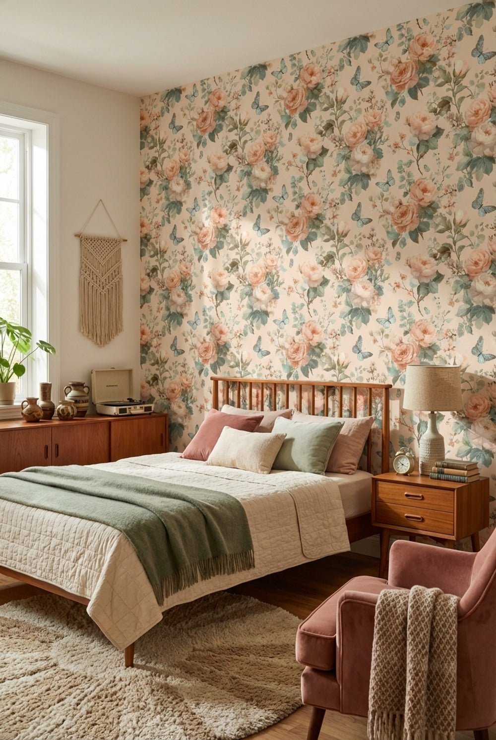 Cream and Peach Rose Blossom Wallpaper