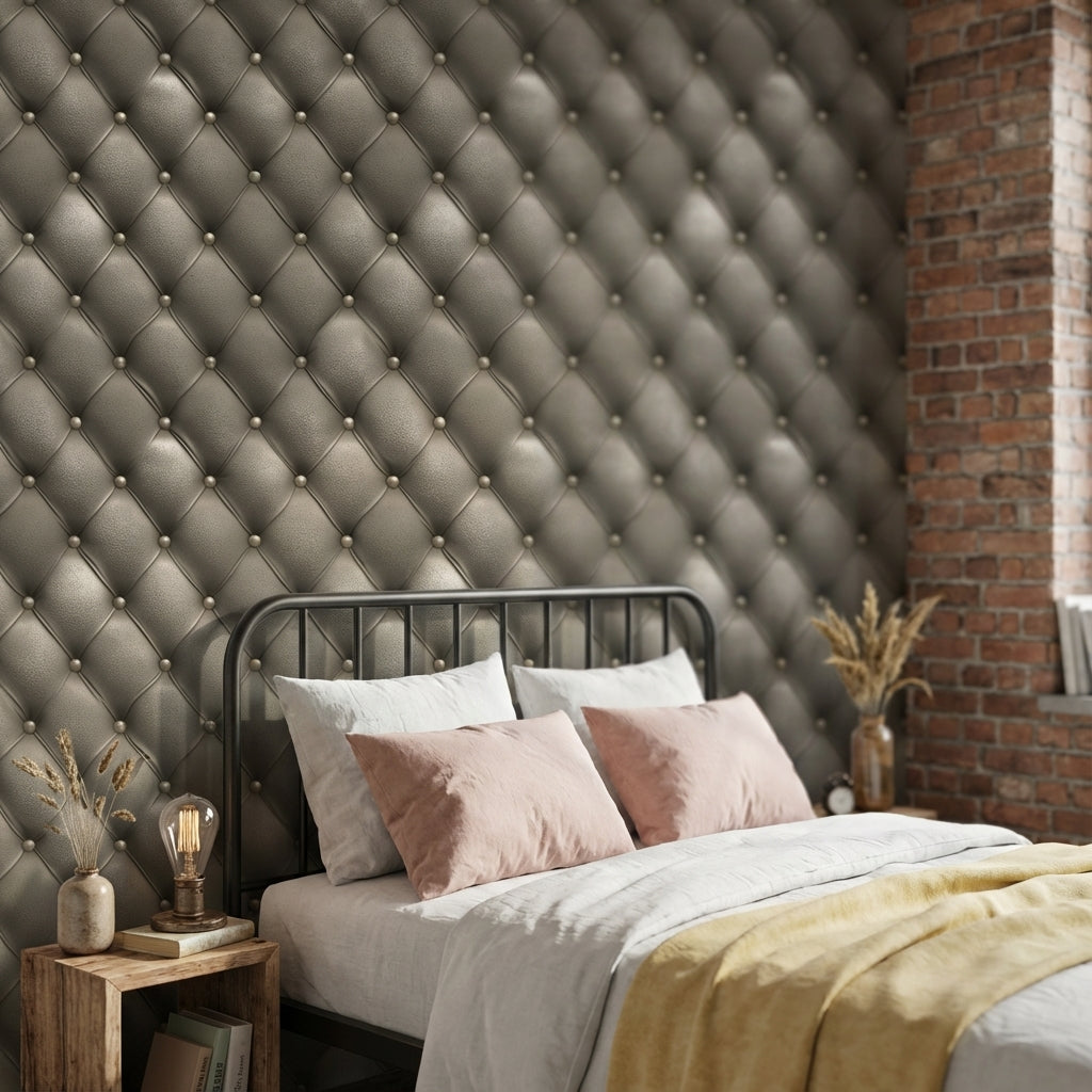 Gray 3D Tufted Effect Wallpaper