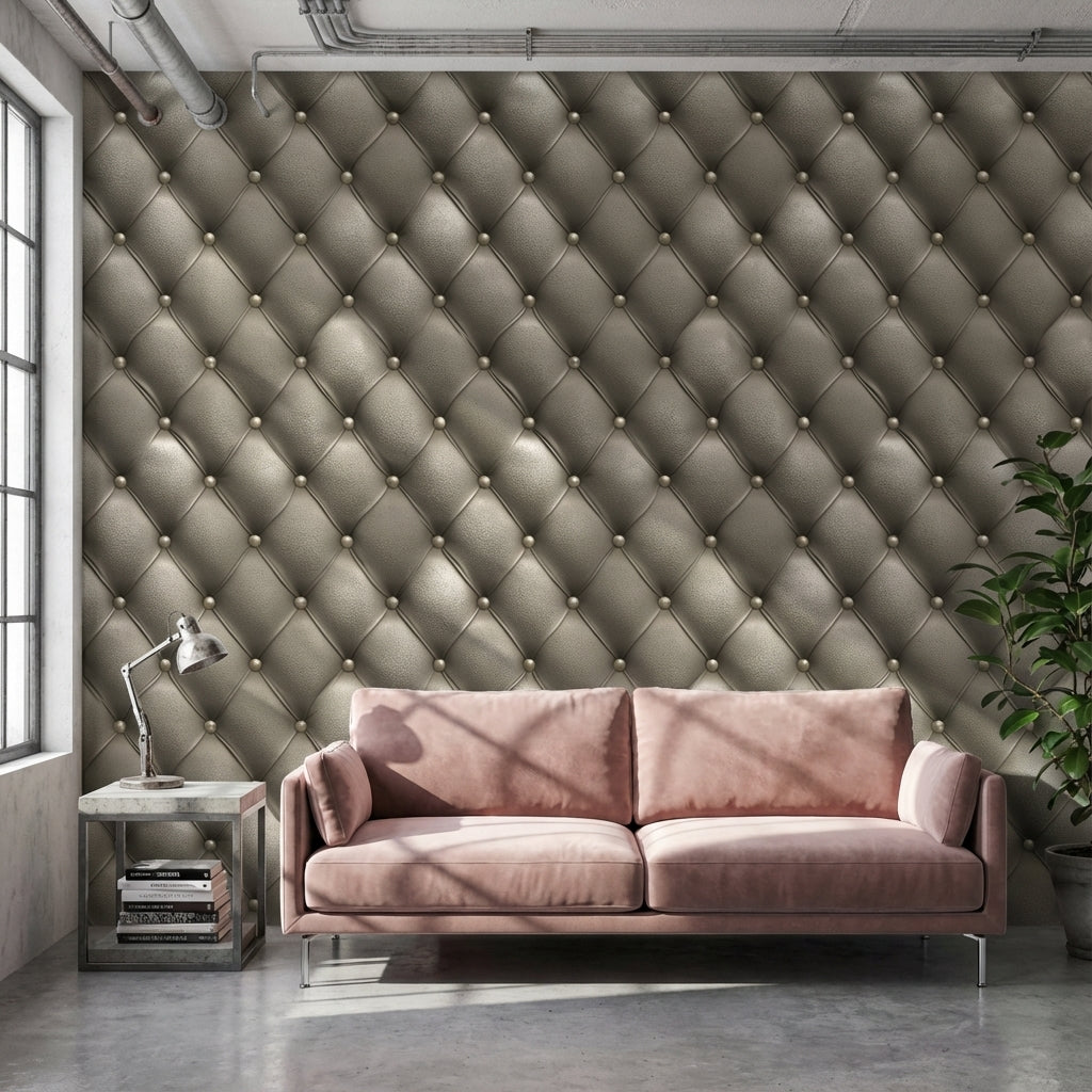 Gray 3D Tufted Effect Wallpaper