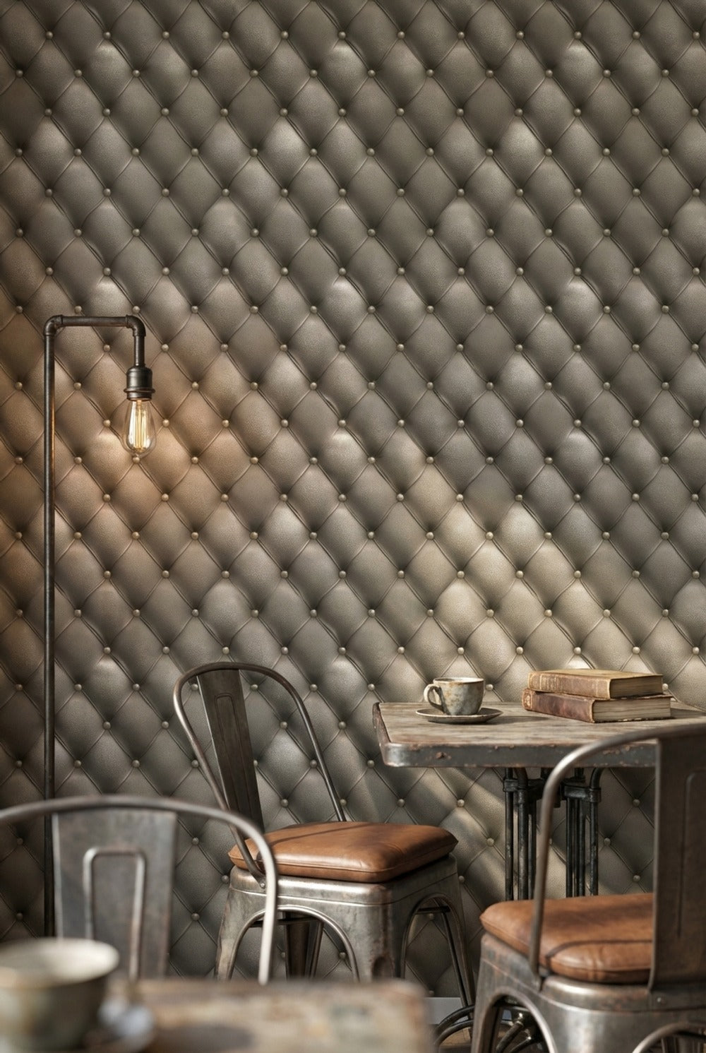 Gray 3D Tufted Effect Wallpaper