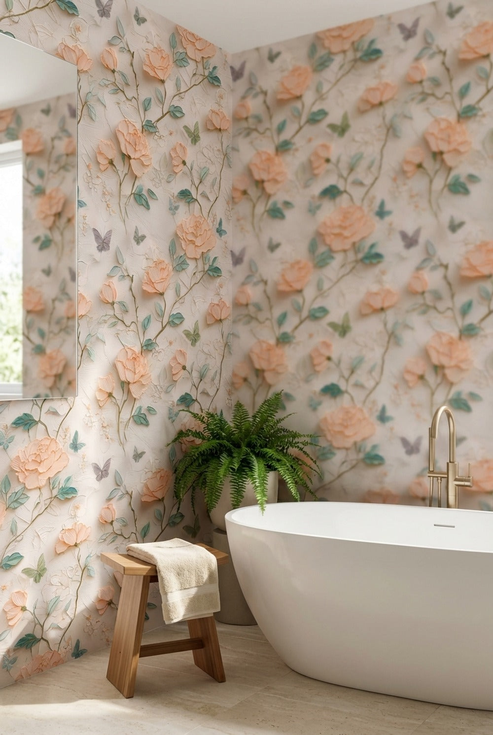 Peach Blossom Rose and Butterfly Wallpaper
