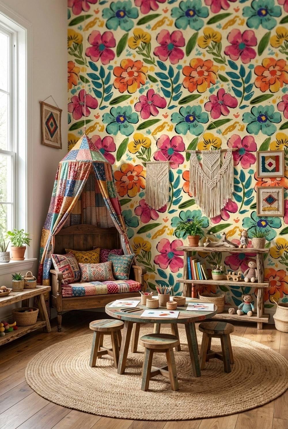 Vibrant Multicolor Large Floral Pattern Wallpaper