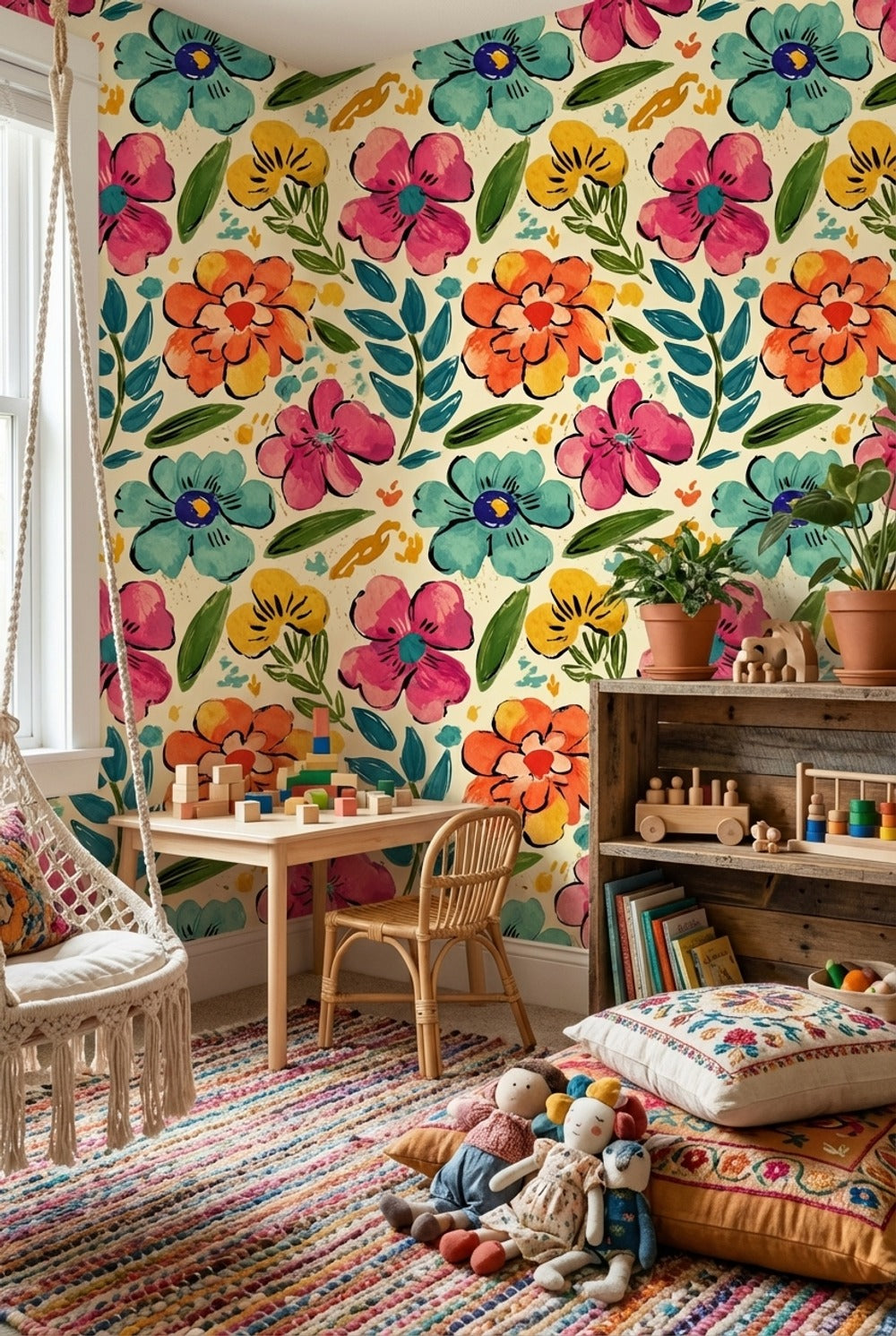 Vibrant Multicolor Large Floral Pattern Wallpaper