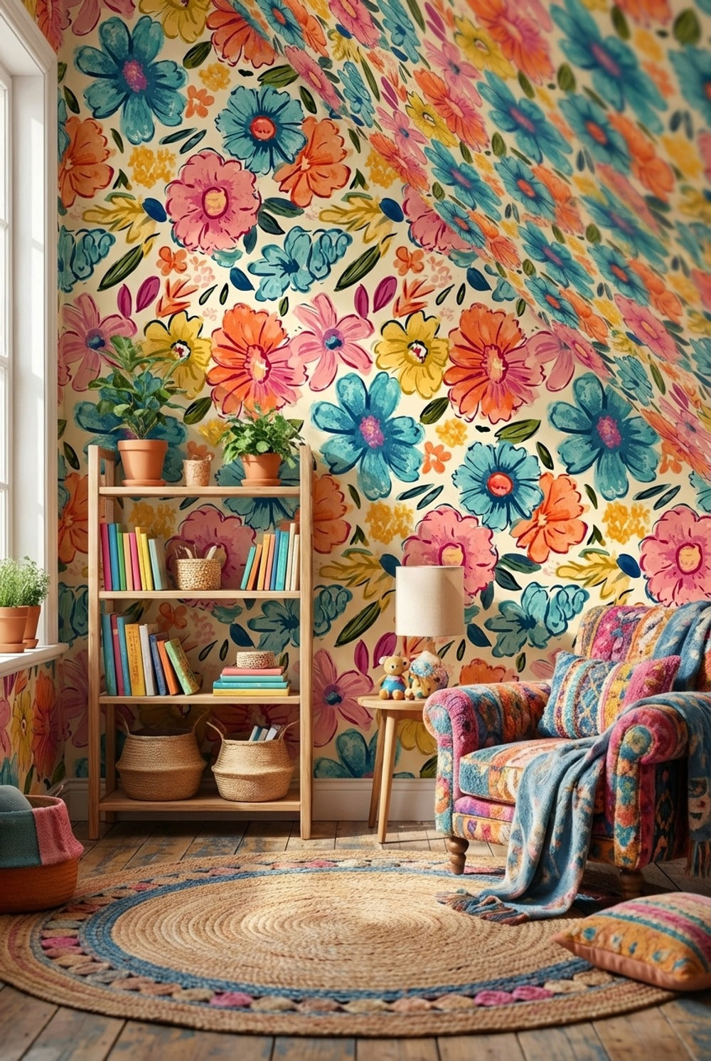Vibrant Multicolor Floral Pattern Wallpaper