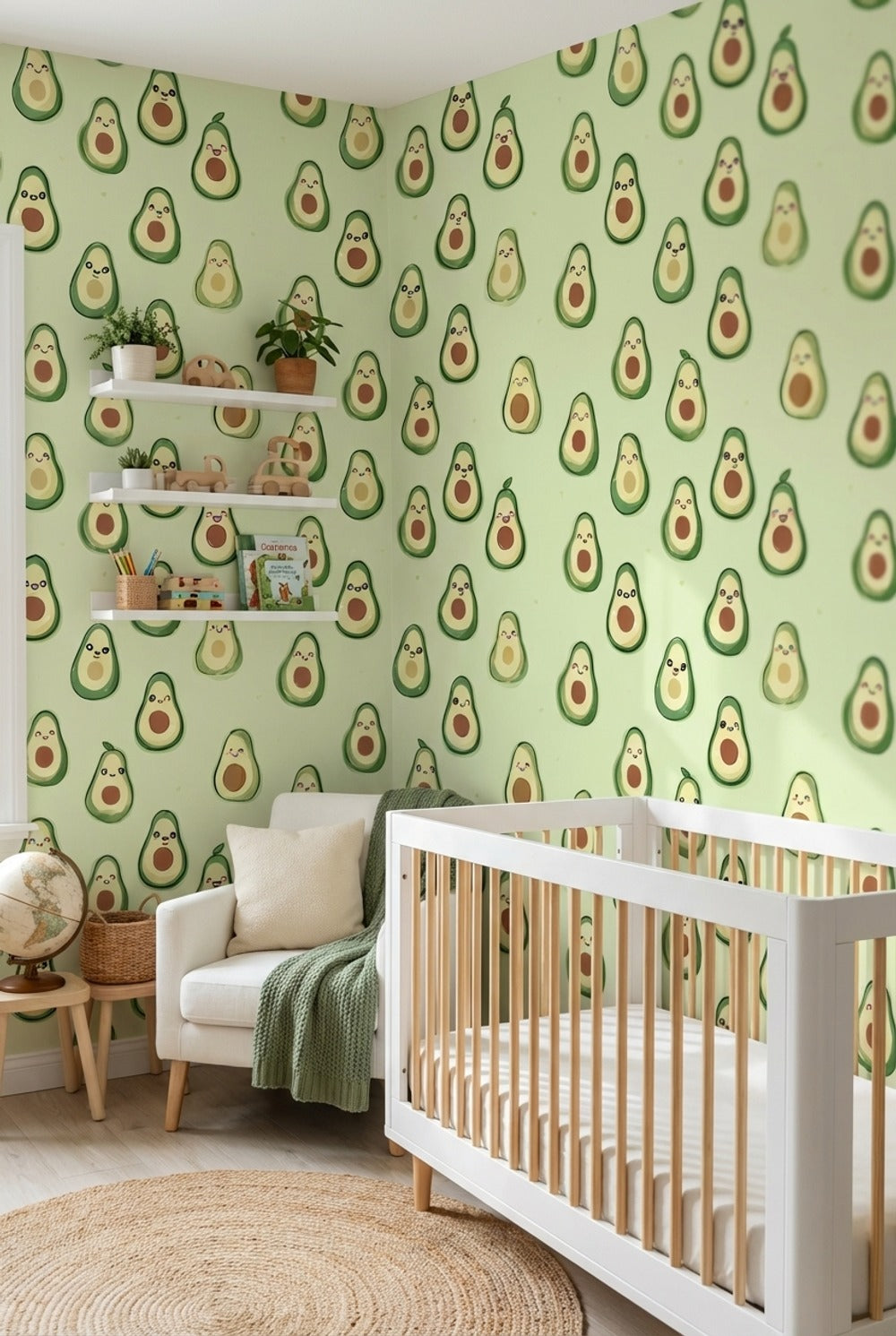 Playful Green Avocado Pattern Wallpaper