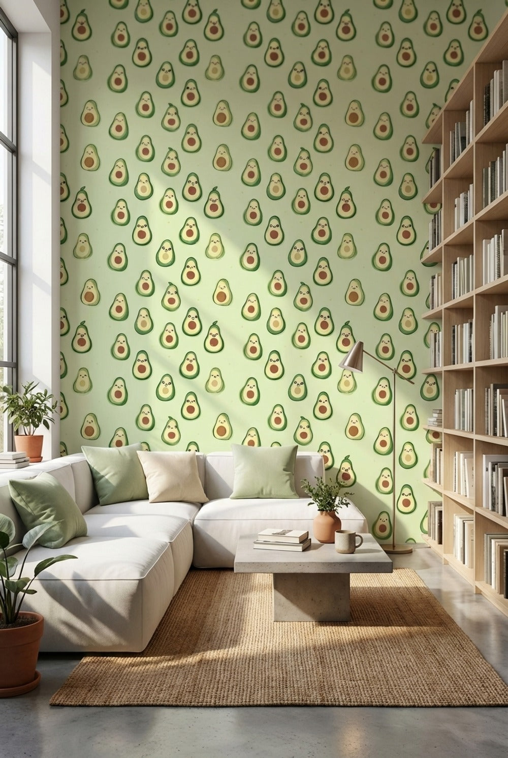 Playful Green Avocado Pattern Wallpaper