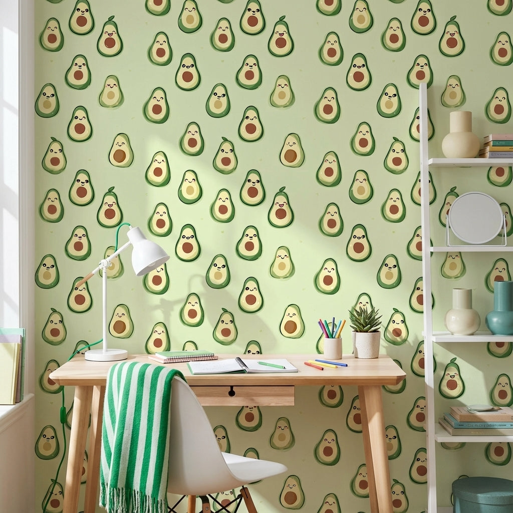 Playful Green Avocado Pattern Wallpaper