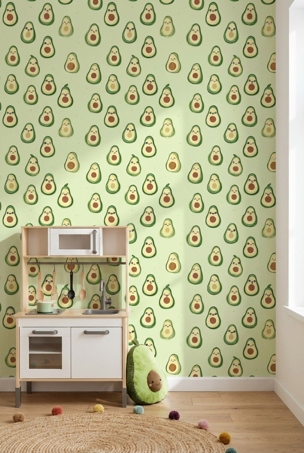 Playful Green Avocado Pattern Wallpaper