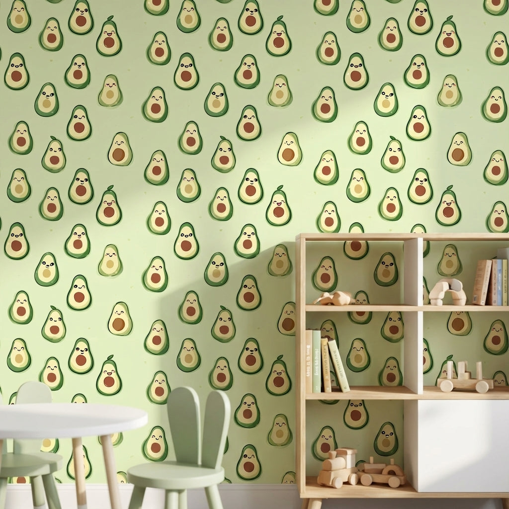 Playful Green Avocado Pattern Wallpaper