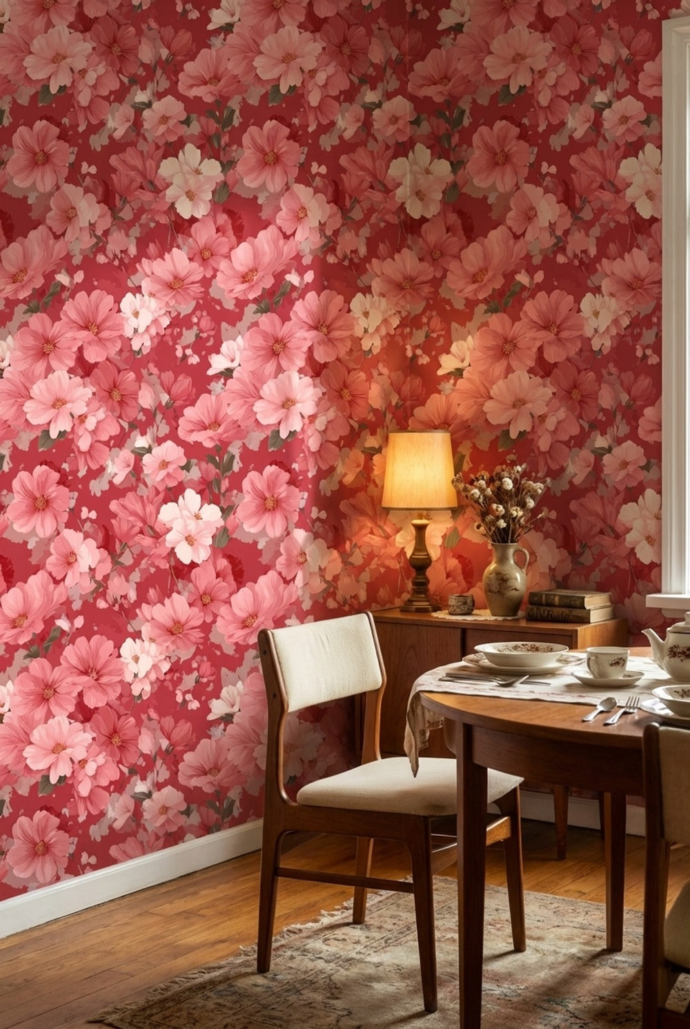 Vibrant Red Cherry Blossom Floral Wallpaper