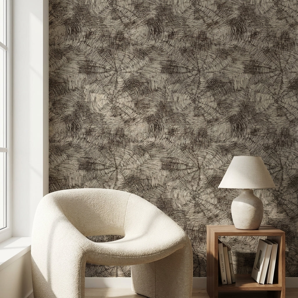 Earthy Brown Circular Abstract Pattern Wallpaper