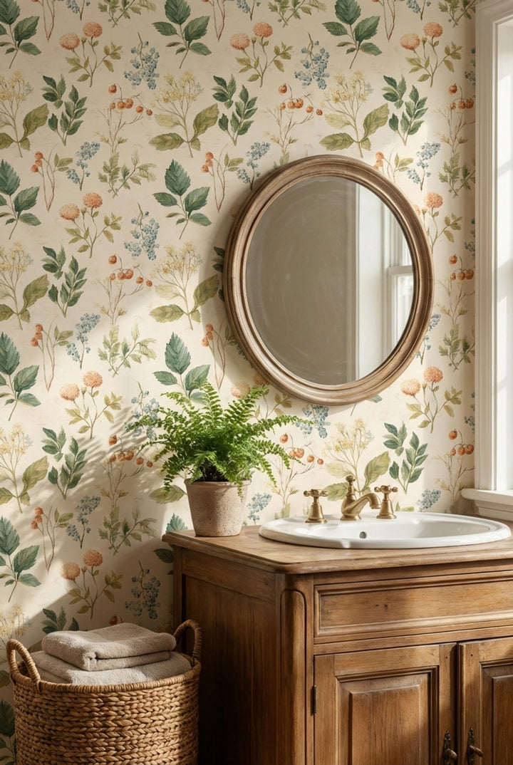 Cream Vintage Floral Wildflower Wallpaper