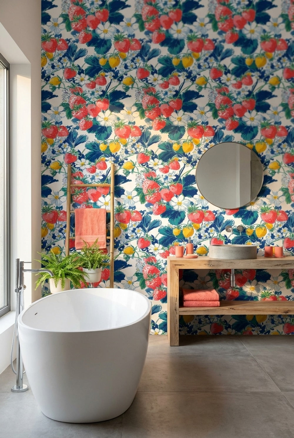 Vibrant Multicolor Strawberry Floral Wallpaper