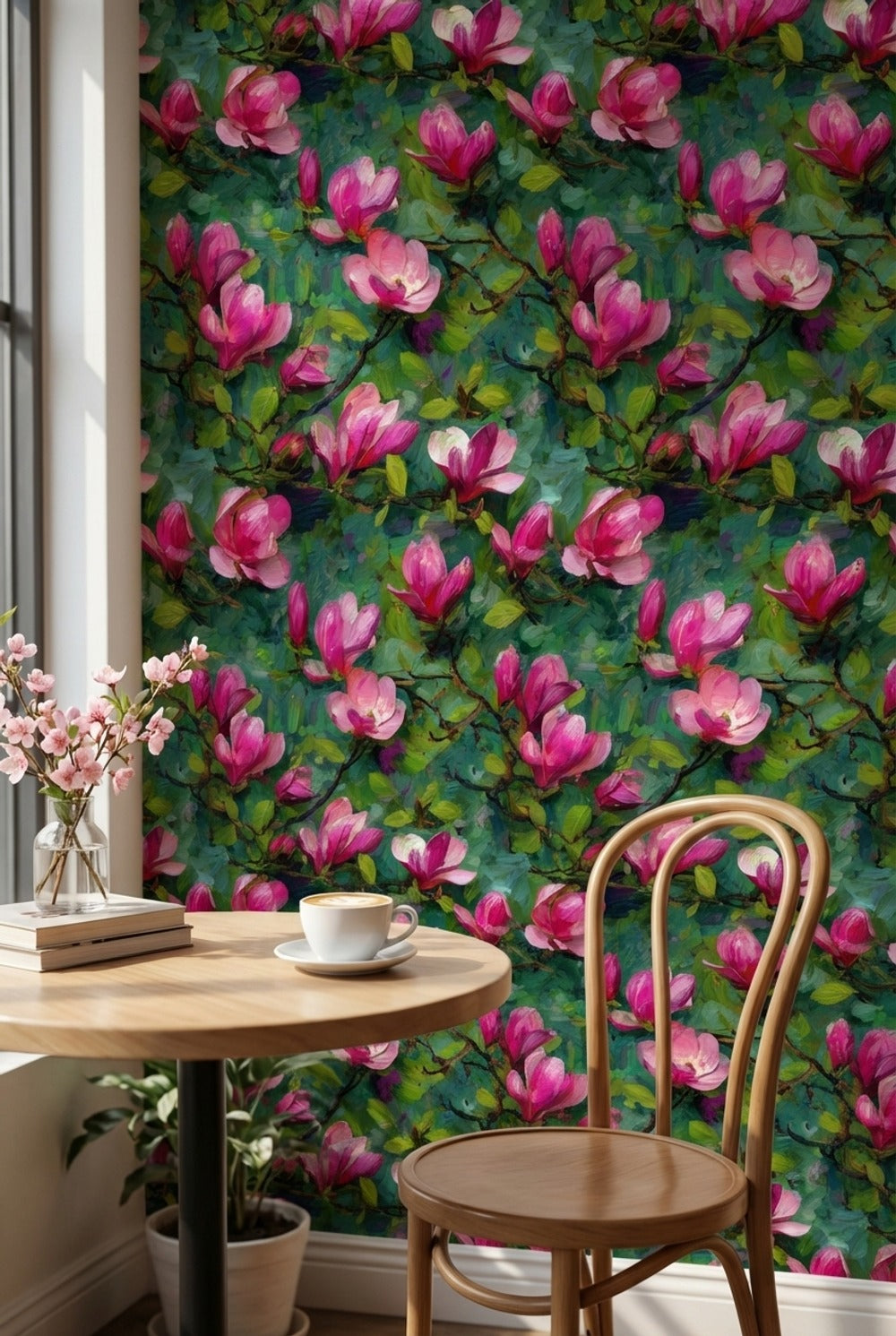 Vibrant Magenta Magnolia Floral Wallpaper