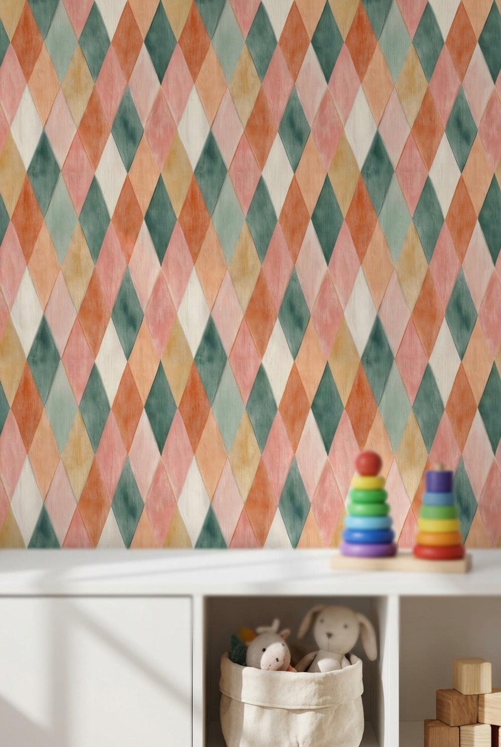 Cream Multicolor Diamond Geometric Wallpaper