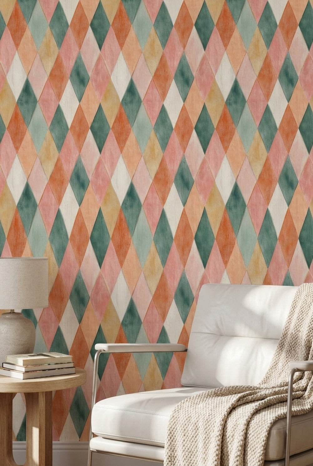 Cream Multicolor Diamond Geometric Wallpaper
