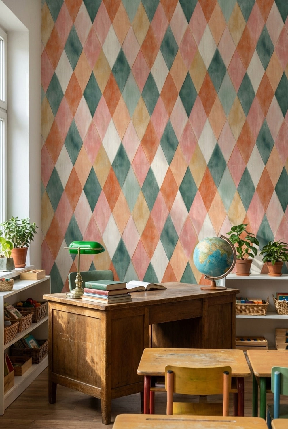 Cream Multicolor Diamond Geometric Wallpaper