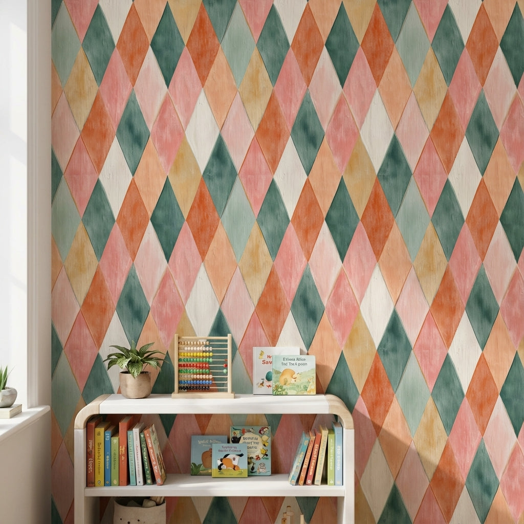 Cream Multicolor Diamond Geometric Wallpaper