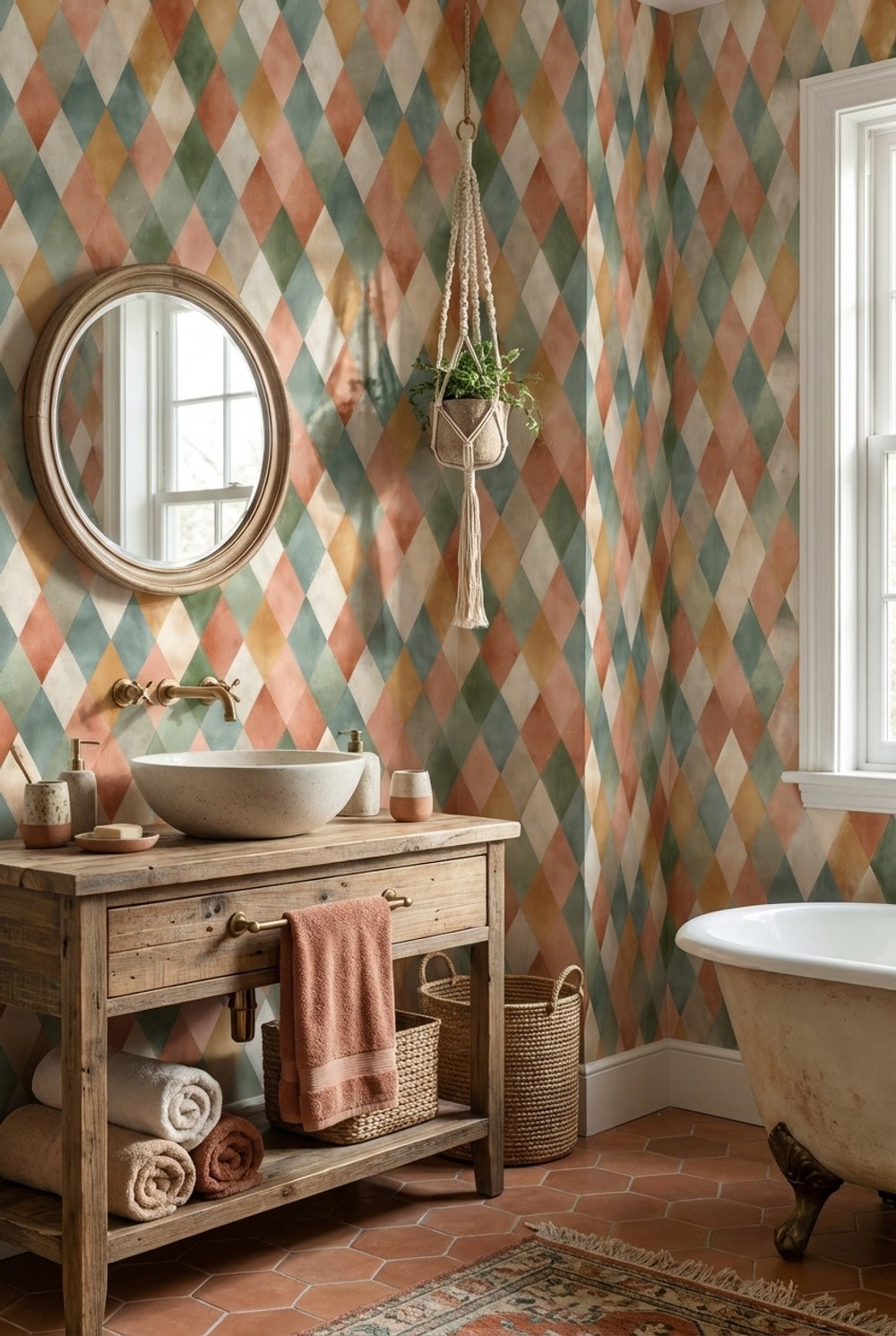 Multicolor Diamond Pattern Geometric Wallpaper