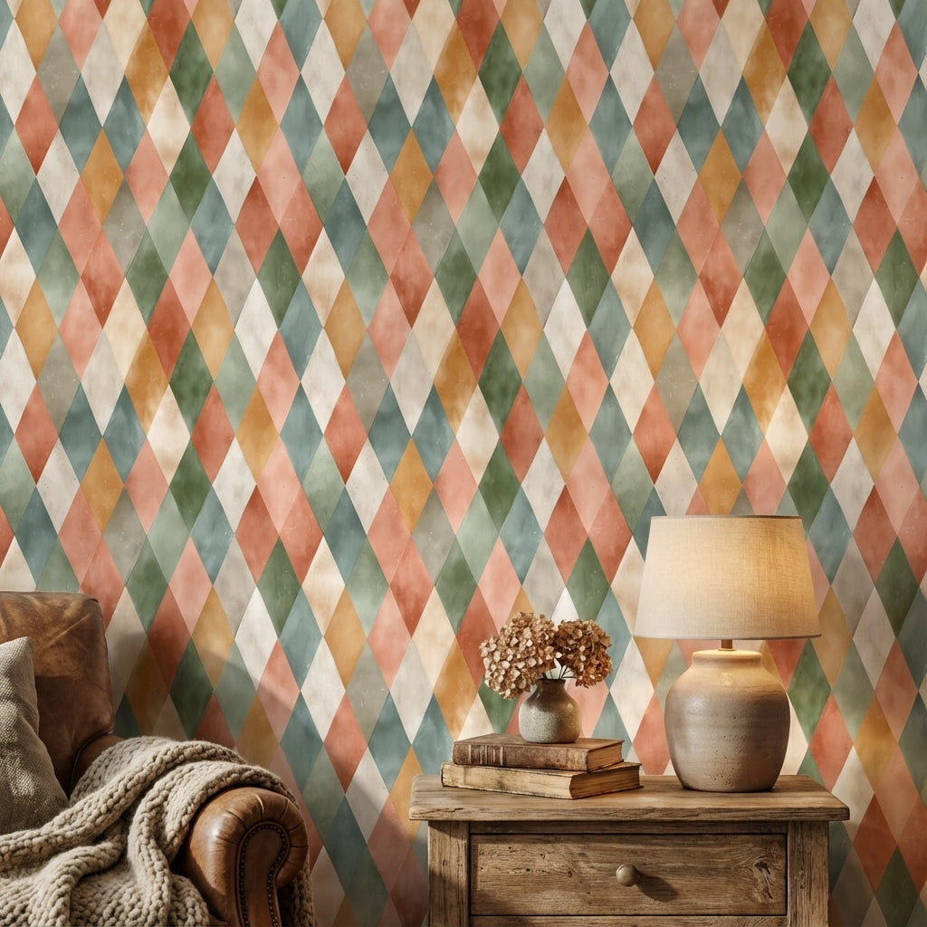 Multicolor Diamond Pattern Geometric Wallpaper