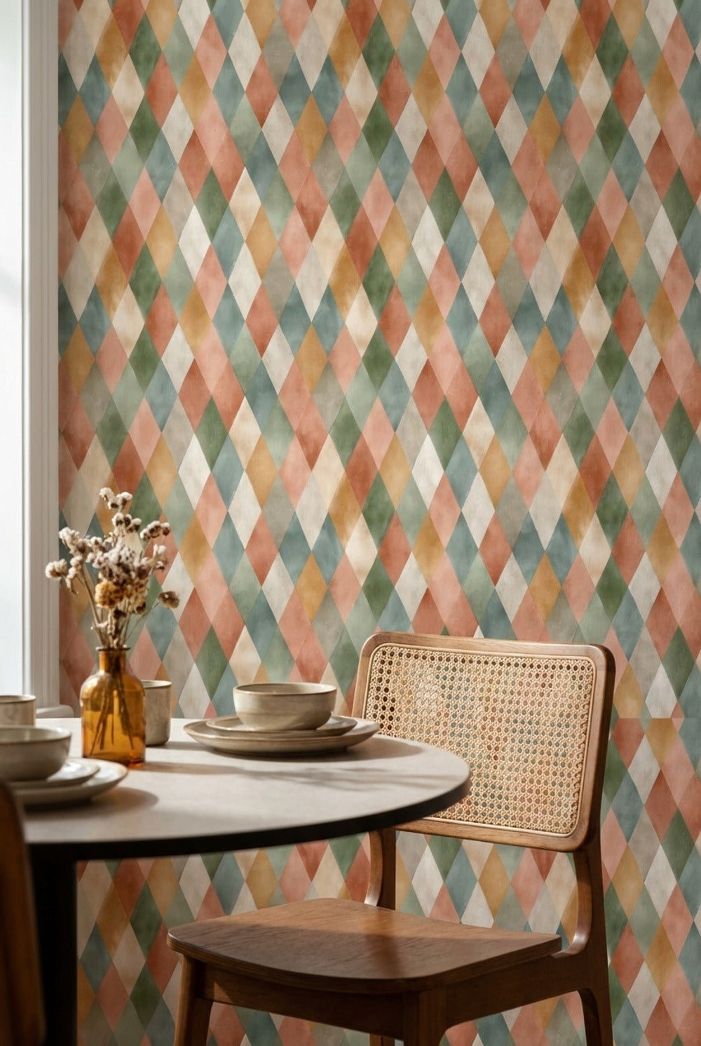 Multicolor Diamond Pattern Geometric Wallpaper