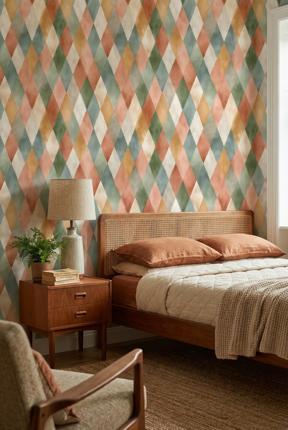 Multicolor Diamond Pattern Geometric Wallpaper