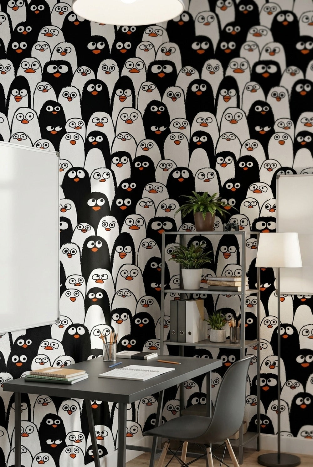 Black and White Cartoon Penguin Wallpaper