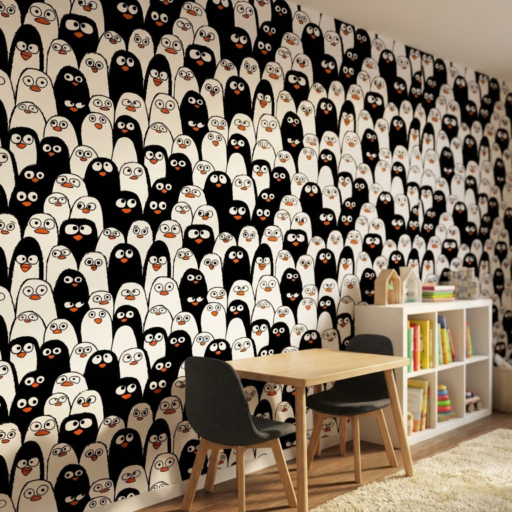 Black and White Cartoon Penguin Wallpaper