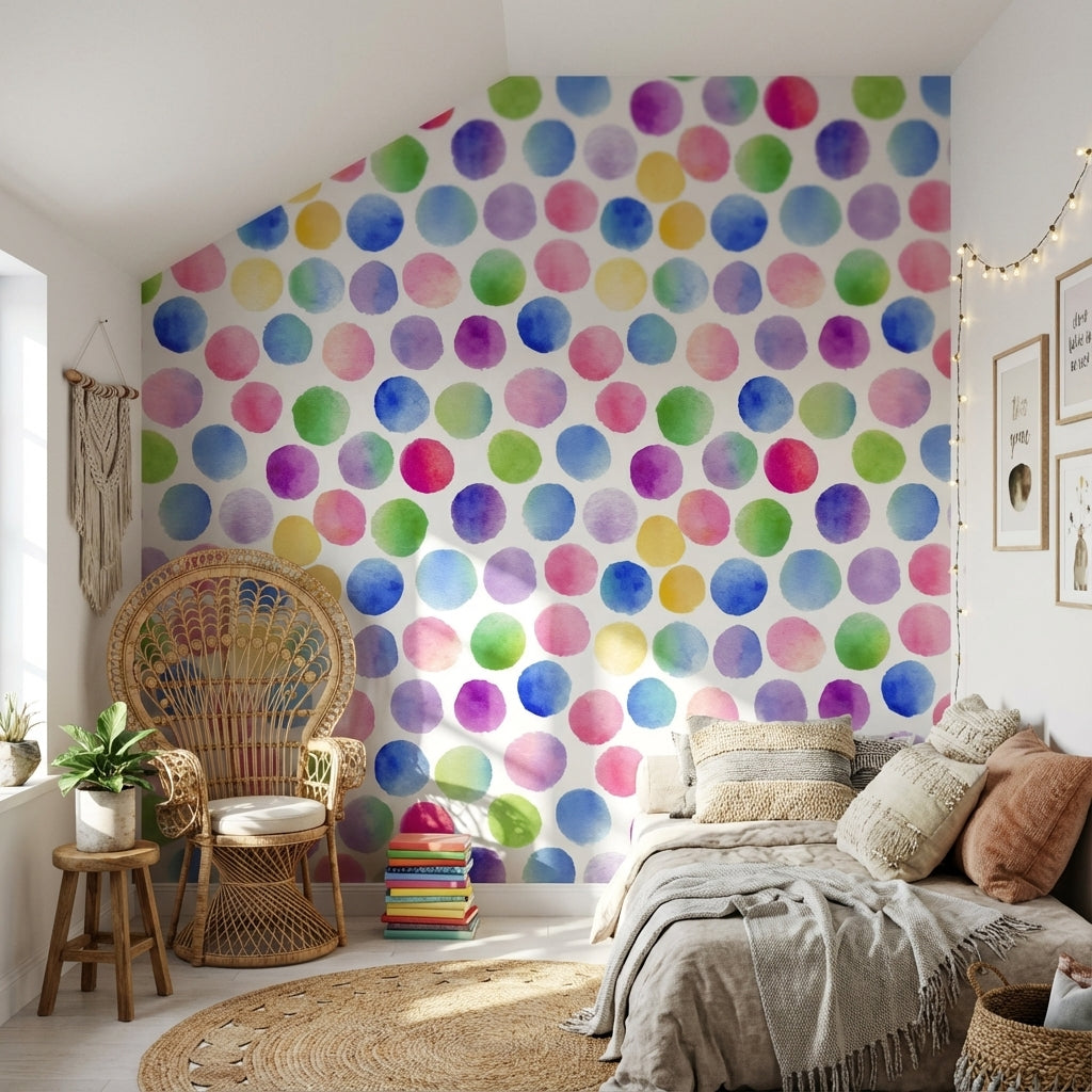 Multicolor Watercolor Dots Pattern Wallpaper
