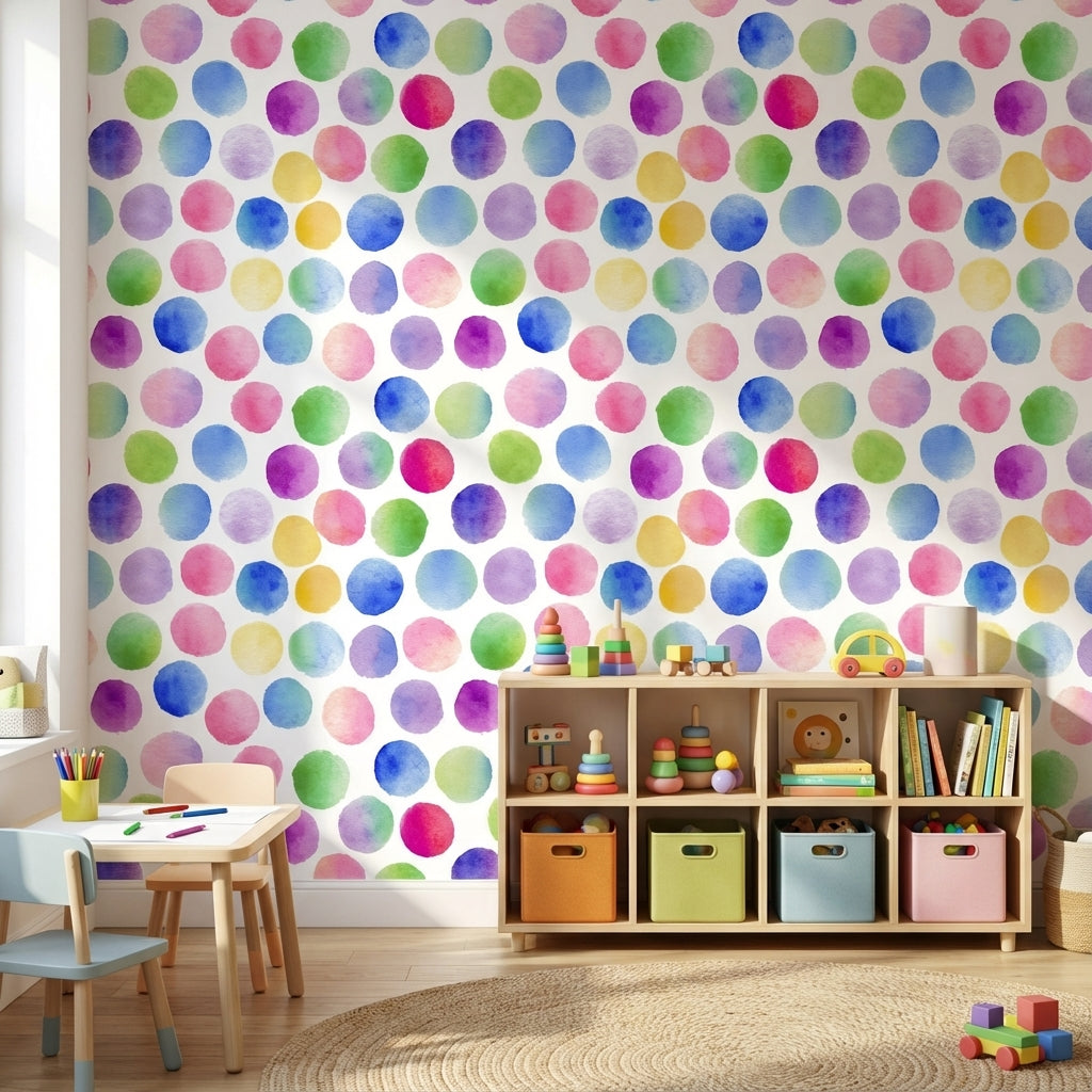 Multicolor Watercolor Dots Pattern Wallpaper