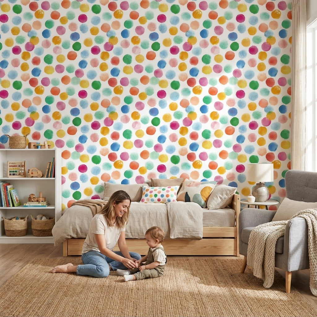 Colorful Polka Dot Pattern Kids Wallpaper