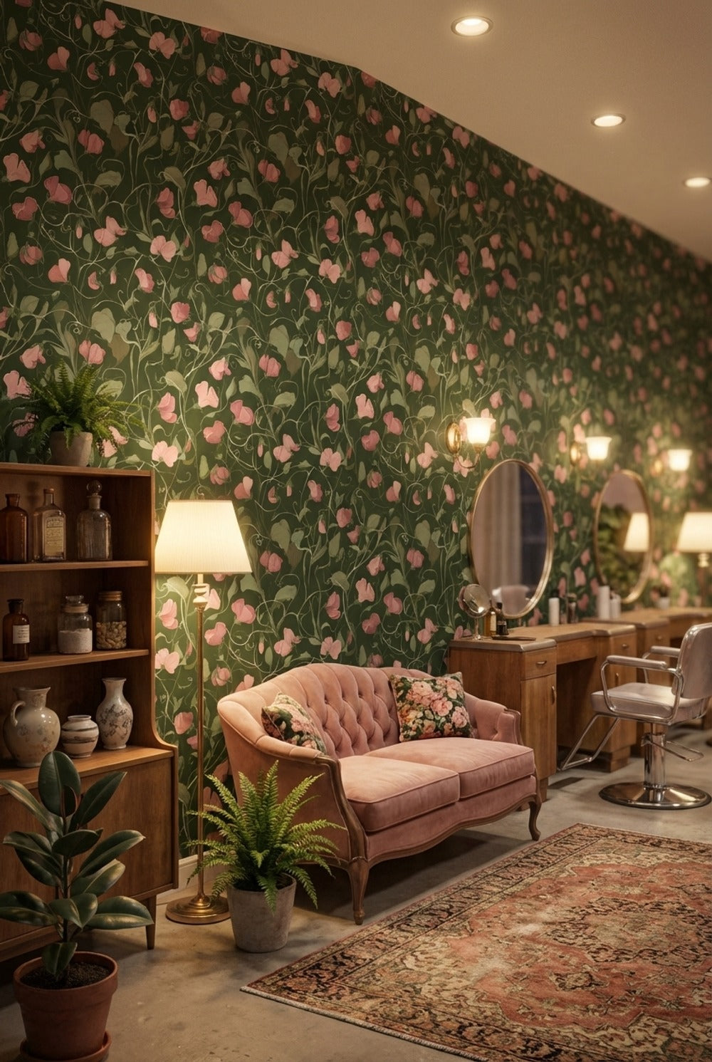 Dark Forest Green Wildflower Botanical Wallpaper