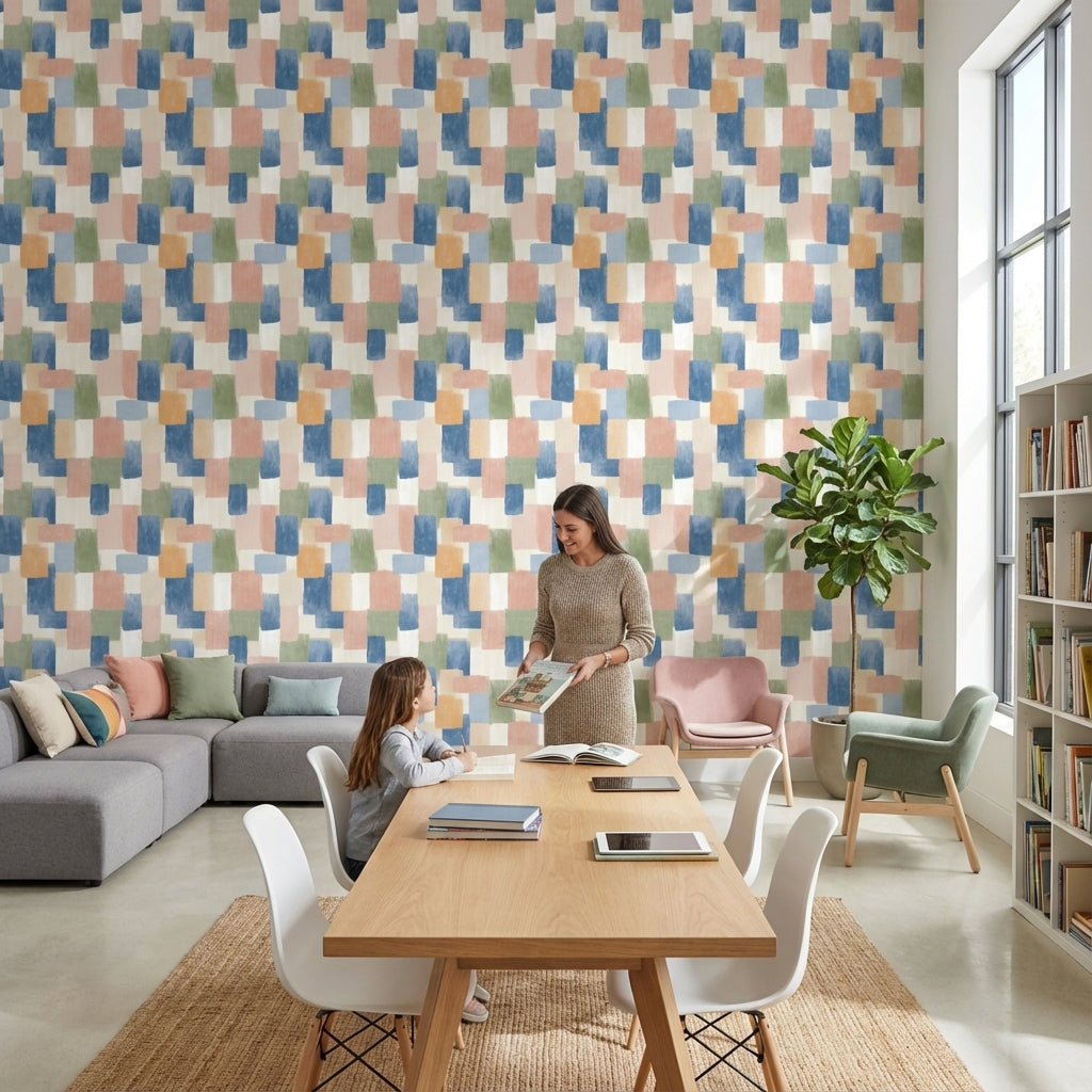 Multicolor Abstract Geometric Patchwork Wallpaper