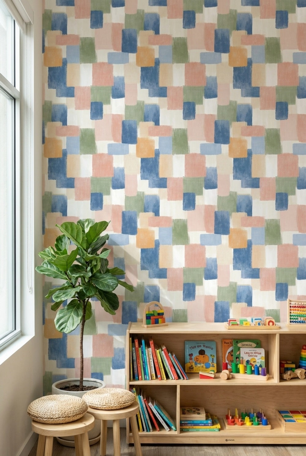 Multicolor Abstract Geometric Patchwork Wallpaper