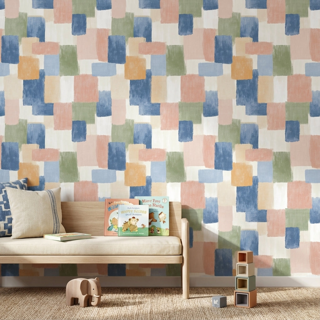 Multicolor Abstract Geometric Patchwork Wallpaper