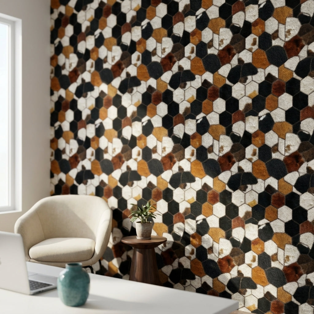 Multitone Hexagonal Textured Geometric Wallpaper