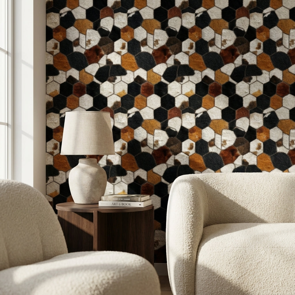 Multitone Hexagonal Textured Geometric Wallpaper