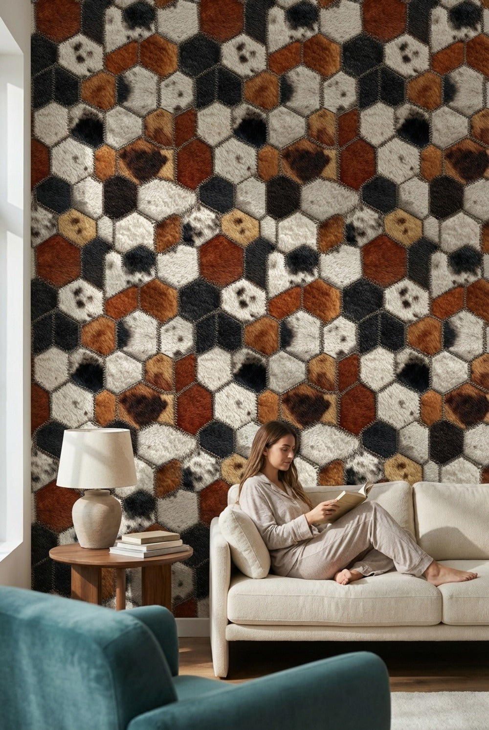 Textured Gray and Brown Hexagonal Geometric Wallpaper