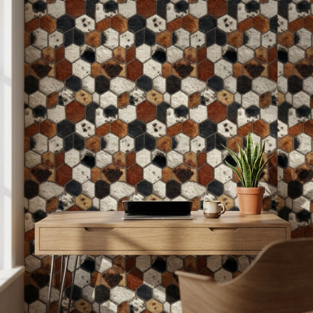 Textured Gray and Brown Hexagonal Geometric Wallpaper