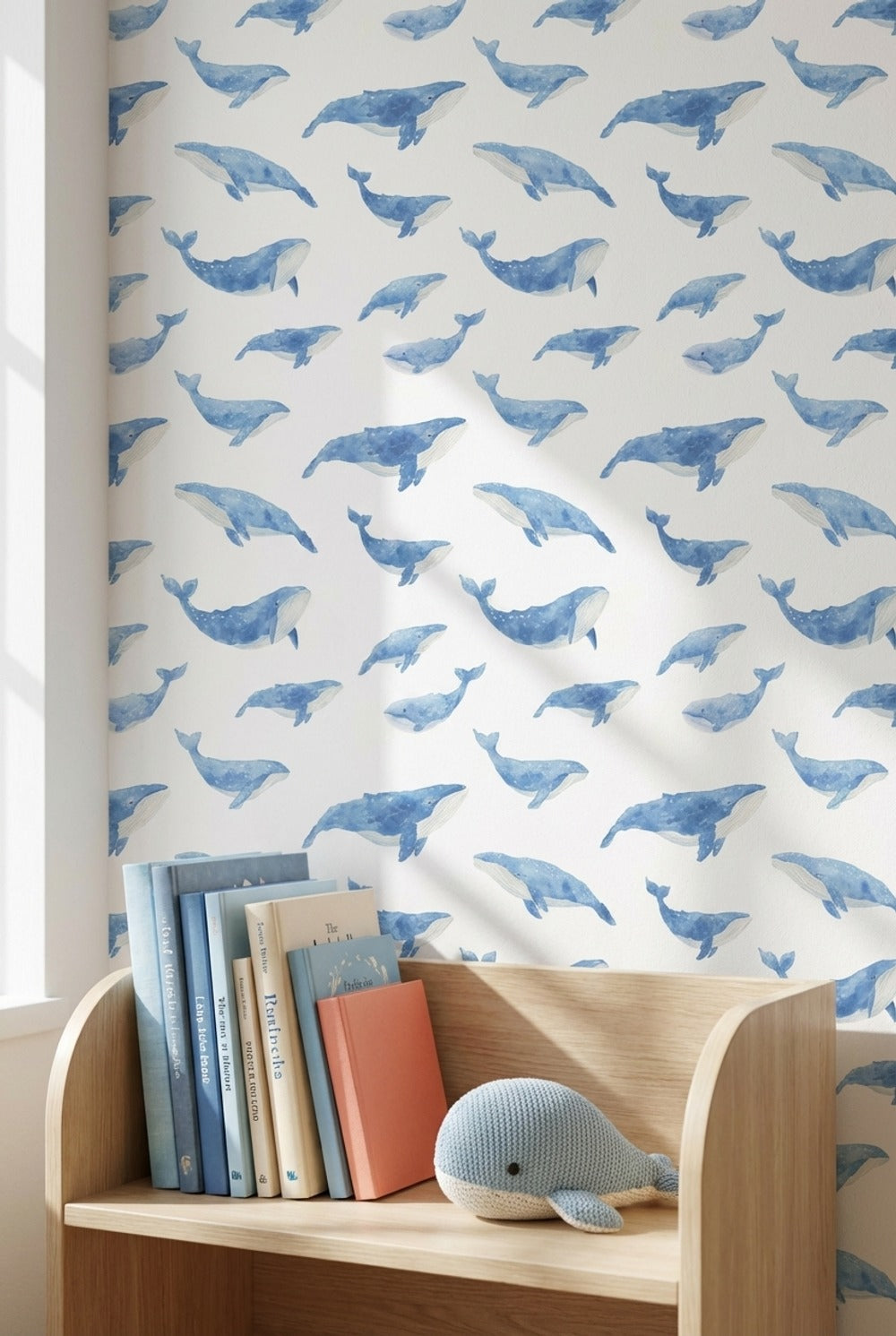 Blue Watercolor Whale Pattern Wallpaper