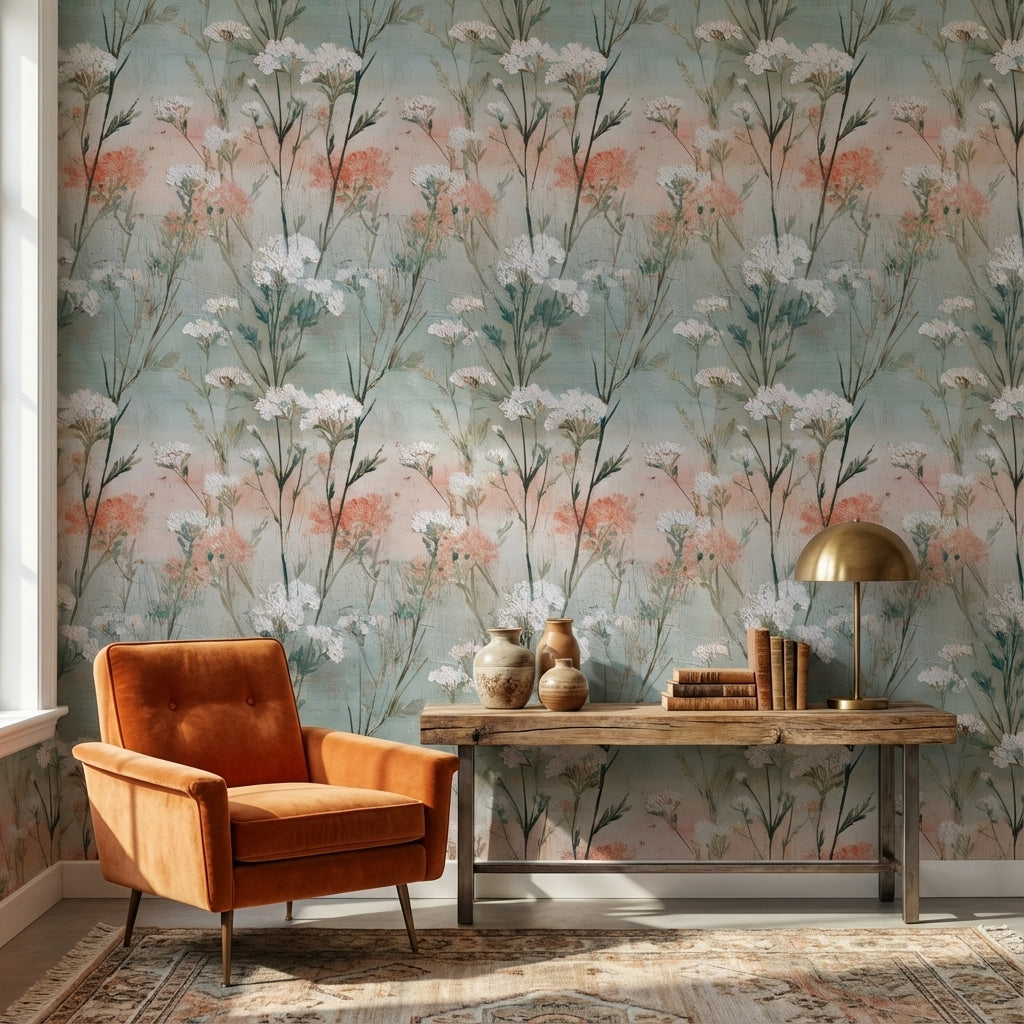 Soft Blue and Pink Wildflower Wallpaper