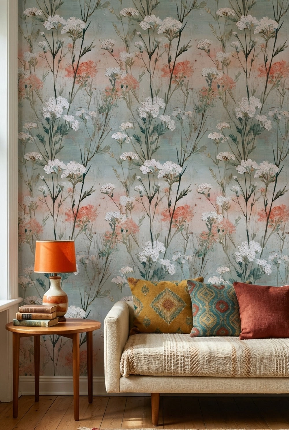 Soft Blue and Pink Wildflower Wallpaper