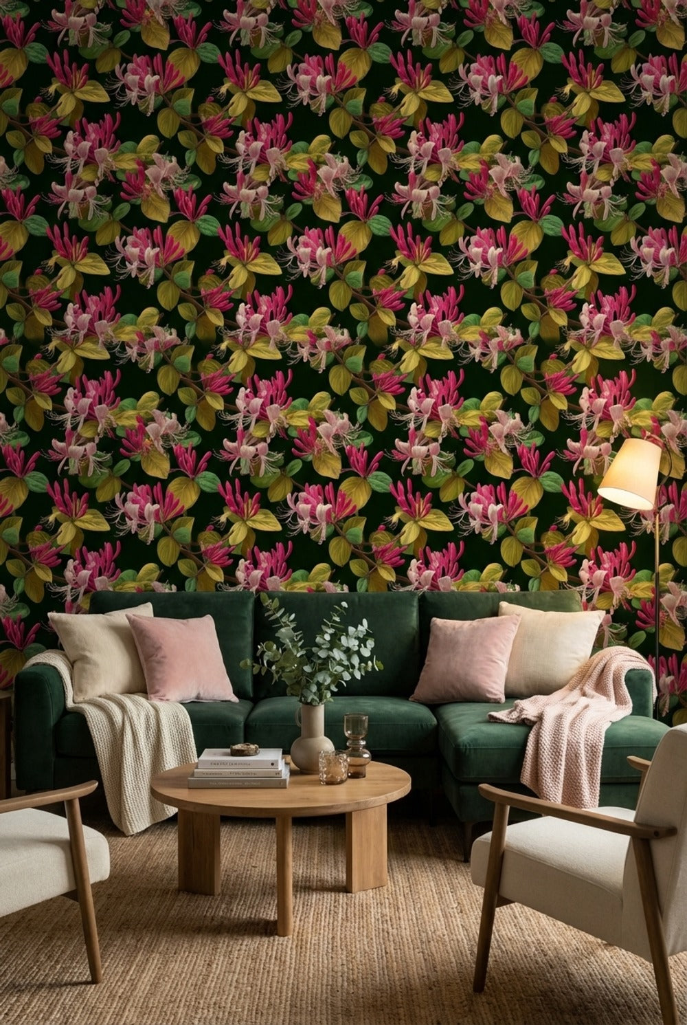 Deep Green Tropical Floral Pattern Wallpaper