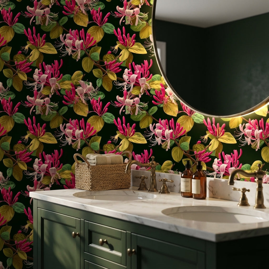 Deep Green Tropical Floral Pattern Wallpaper