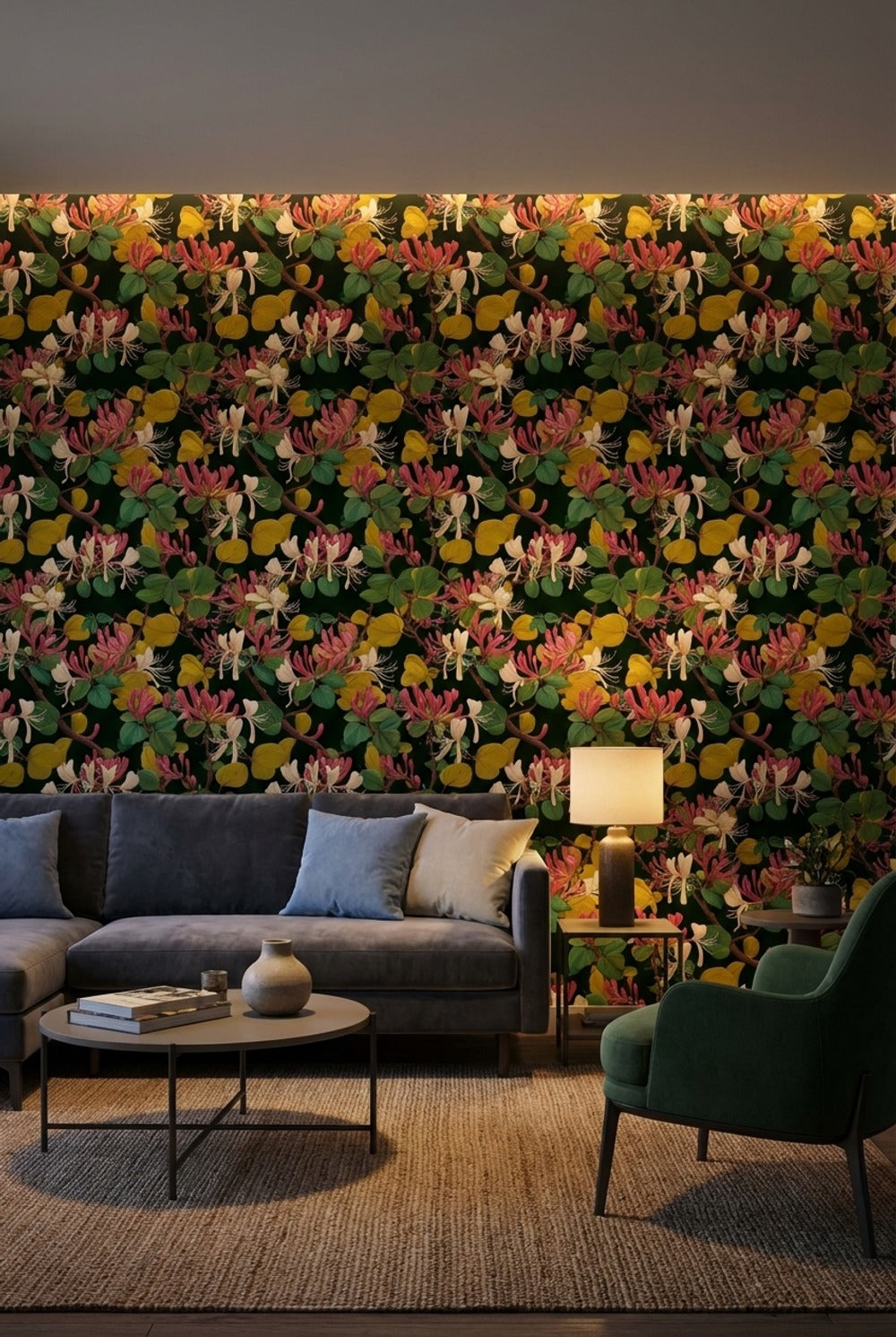 Dark Botanical Wildflower Burst Wallpaper